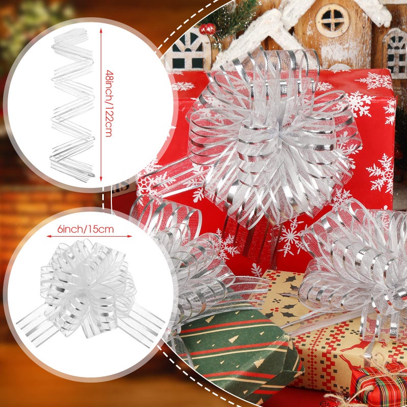 Poen 12 Pieces Large Pull Bow for Gift Wrapping Ribbon Pull Bows for Presents Wedding Baskets for Wrapping Boxes Flower Decorations(8 Inch,White) - Image 5